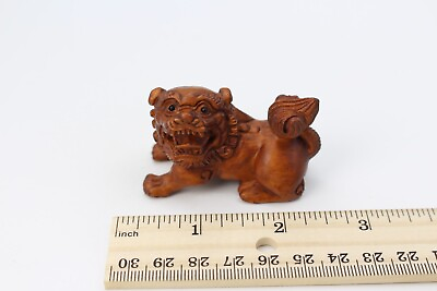 #ad Netsuke Lion Japanese Carved Boxwood Signed $29.99