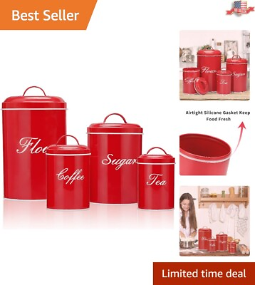 #ad Rustic Farmhouse Canister Set Flour and Coffee Containers Keep Fresh Red $51.97