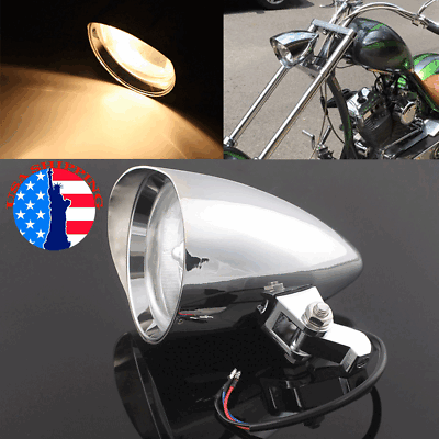 #ad Chrome High Low Beam Visor Headlight Lamp Universal For Harley Bobber Chopper US $77.63