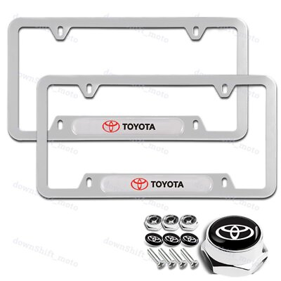 #ad For 2PC TOYOTA Silver Stainless Steel Metal License Plate Frame New w Screw Set $29.99