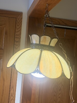 #ad #ad Vintage Slag Glass Stained Glass Pendant Hanging Light Fixture $195.00