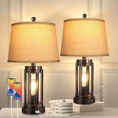 #ad WIHTU Set of 2 Table Lamps with USB Ports 3 Way Dimmable Farmhouse Touch Bed... $138.32
