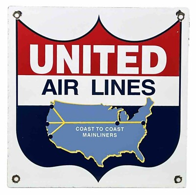 #ad VINTAGE UNITED AIRLINES PORCELAIN SIGN AIRPORT AVIATION GAS OIL AMERICAN DELTA $99.76
