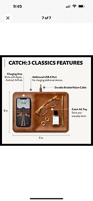 #ad iPhoneCourant Catch:3 Wireless Charging Accessory Tray Italian Leather NEW $175 $129.00