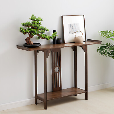 #ad 2 Tier Side Table Vintage Home Office Decor Plants Display Shelf Bamboo Table $110.00