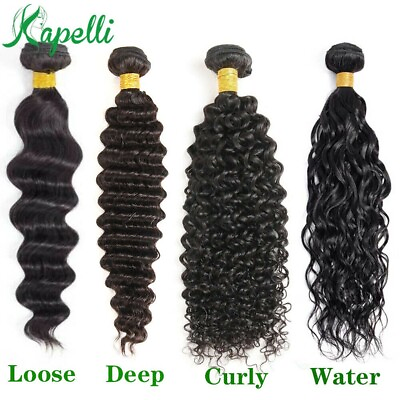 #ad 10A Brazilian Virgin Human Hair Loose Deep Curly Water Wave Hair Bundles Black $18.37
