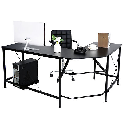 #ad L Shaped Corner Computer Desk Gaming Desk PC Laptop Table Workstation Black 66quot; $73.58