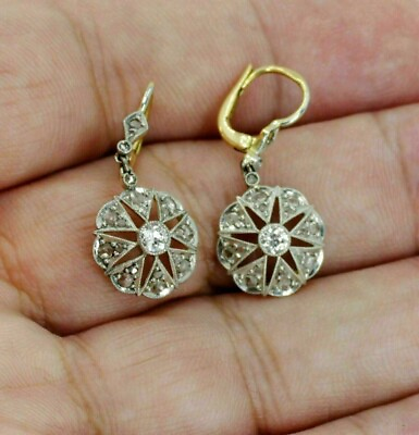 #ad Antique Star Old European Cut Lab Created Diamond 14K White Gold Filled Earrings $71.40