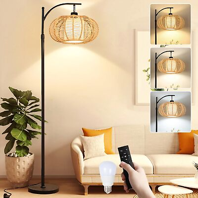 #ad Arc Floor Lamps for Living Room Bedroom Rattan Boho Floor Lamp with Remote Co... $88.04