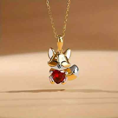 #ad Beautiful Fox With Red Crystal Heart Pendant Necklace for Women Jewelry Gift $11.65