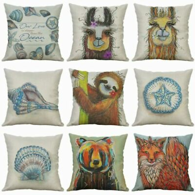 #ad Case Decor Linen Shell Pillows Printing Animal Cotton 18quot; Panda Home Cover C $8.26