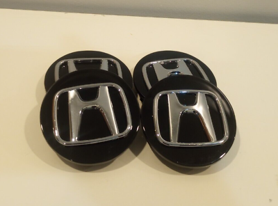 #ad Black Honda Wheel Rim Center Caps Chrome Logo 69MM 2.75 Set of 4 $17.99