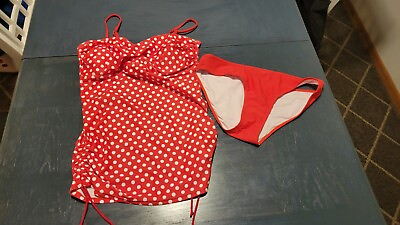 #ad Red Polka Dot Swim Suit Womens 2 Piece L $11.41