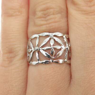 #ad 925 Sterling Silver Vintage Floral Ring Size 6 $32.95