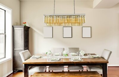 #ad Golden Teak Crystal Chandelier Polished Nickel Ceiling Lamp Light Fixture 50 in $3194.32