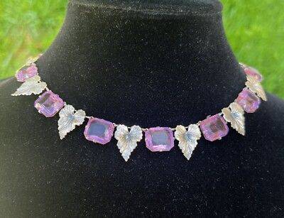 #ad Antique Georgian Victorian Riviere Purple Amethyst Paste Silver Necklace $500.00
