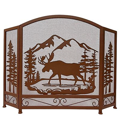 #ad Rustic Decorative Foldable 3 panel Moose Fireplace Screen Cabin Lodge Ranch $118.00