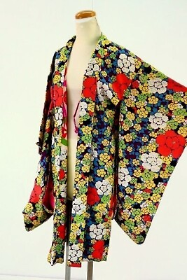 #ad Antique Japanese kimono SILKquot;NAGA BAORIquot;Colorful flowersLight L37.8quot;..3763 $130.00
