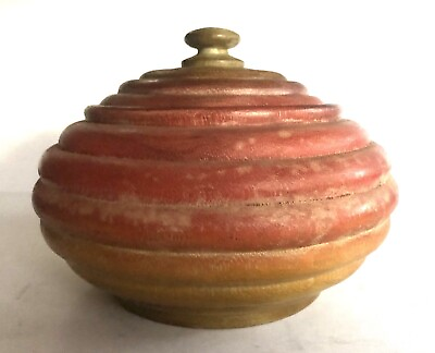 #ad Hand Carved Ombre Burnt Red Orange Wooden Box Trinket Spice Jar Jewelry Box $18.00