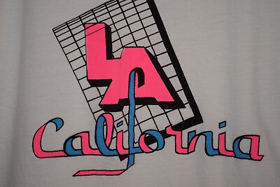 #ad Los Angeles California vtg Single Stitch Thin t shirt TagXL Fit Long M White 80s $26.00