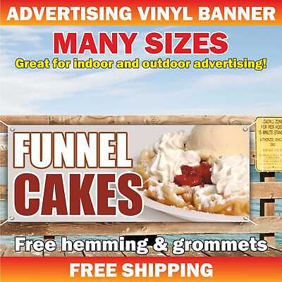 #ad FUNNEL CAKE Advertising Banner Vinyl Mesh Sign hot warm crisp delicious Sundaes $219.95