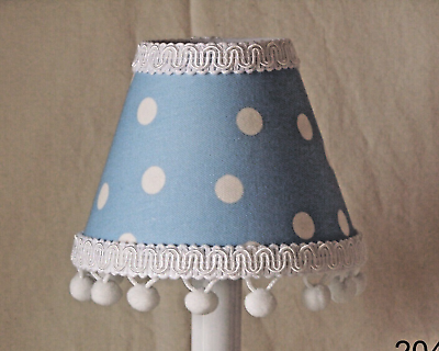 #ad Blue Polka Dot Pom Pom Chandelier Shade 5quot; Mini Lamp Sconce Shade Boys Nursery $5.00