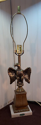 #ad Vtg 1970’s Mid Century USA Eagle Patriotic Table Lamp Italy Carrara Marble Base $58.49