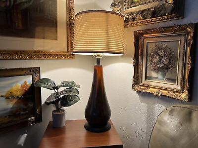 #ad Mid Century Modern Table Lamp Black amp; Brown Drip Lava Interior Under Glaze $75.00