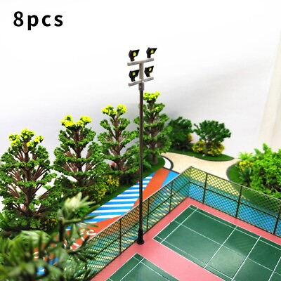 #ad 8Pcs Model Railway 1:87 HO OO Scale Plaza Lamps LED Street Light Stadium Lights $13.00
