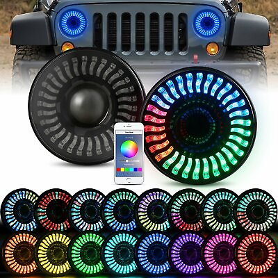 #ad RGB 7#x27;#x27; LED Headlights Demon Chasing DRL Combo For Jeep Wrangler JK CJ LJ 97 17 $147.99