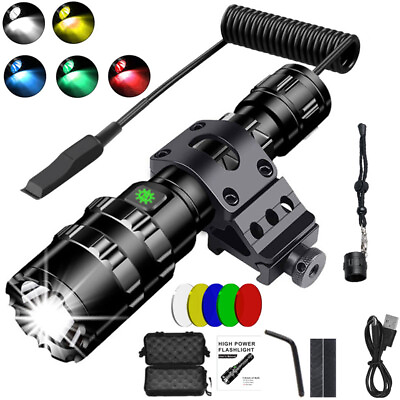 #ad Tactical 5 Colors LED Flashlight Rechargeable Predator Hunting Light Rifle Mount $19.99