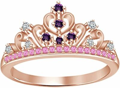 #ad Round Multi Stone Princess Rapunzel Princess Crown Ring in 14k Rose Gold Plated $62.66