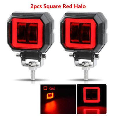 #ad 2X 3in Square LED Work Light Bar Spot Cube Pods Driving Fog Red Halo Offroad 4WD $29.98
