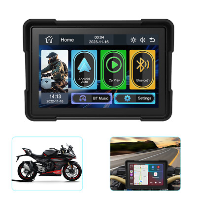 #ad 5quot; IPS Touch Screen Portable Motorcycle Navigator Wireless CarPlay Waterproof $88.00