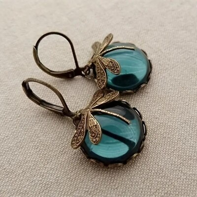 #ad Earrings Women Vintage Boho Dragonfly Teal Blue Crystal Dangle Jewelry Party New $12.98