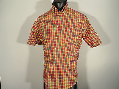 #ad Tommy Hilfiger Button Front Shirt Mens L Large Short Sleeve Plaid 100% Cotton $11.95