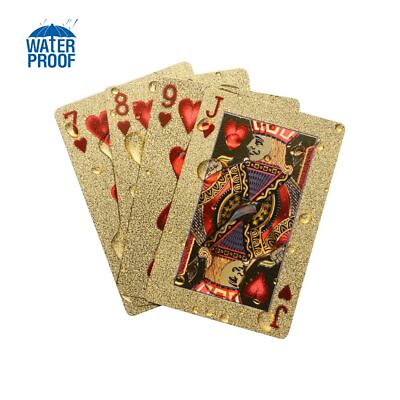 #ad Gold 24K Foil Poker Playing Cards Waterproof with Gift Box for Party Game Gold $8.42