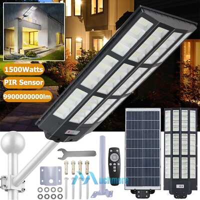 #ad 9900000000LM 1.5KW Commercial Solar Street LED Floodlight PIR Dusk to DawnPole $25.87