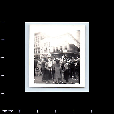 #ad Vintage Square Photo STREET SCENE PARADE CROWD MEN AND WOMEN $8.00
