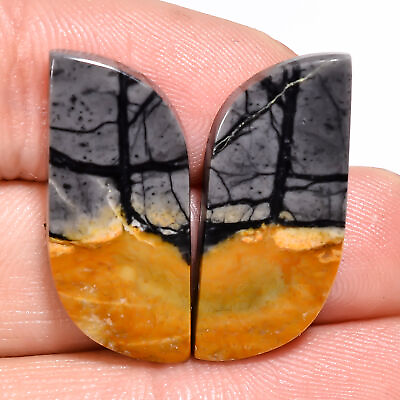 #ad 22.50Cts. 100% Natural Picasso Jasper Pair 24X11X4 MM Fancy Cab Loose Gemstone $9.03
