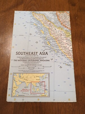 #ad 1961 National Geographic Society Southeast Asia Map Cartography $5.00
