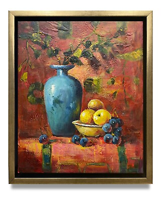 #ad NY Art Original Oil Painting of Still Life Fruits Canvas 8x10 Framed $96.00