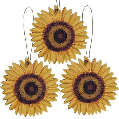 #ad Set of 3 Wooden Sunflower Ornaments $4.95