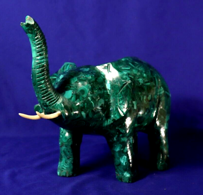 #ad VTG 11.5quot; Gemstone Sculpture Art Statue Malachite Elephant Figurine Zimbabwe $725.00