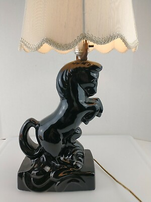 #ad Ceramic Black Stallion lamp Horse Rearing Stallion Table lamp $78.74