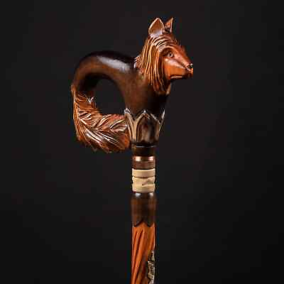 #ad Handmade Replica Walking Cane Animal Head Fox Head Walking Stick $231.57