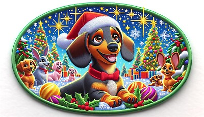 #ad Dachshund Patch Iron on Applique Cartoon Dog Puppy Canine K9 Christmas Badge $32.00