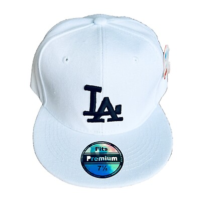 #ad Mens LA Dodgers Baseball Cap Fitted Hat Multi Size White with black logo NEW $14.95