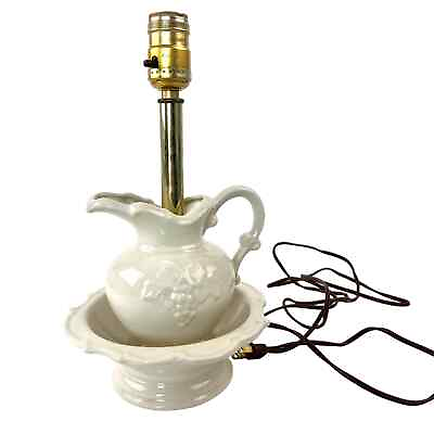 #ad Wash Basin Lamp Ceramic Vintage Creamy White Cottagecore Farm Life Cabin Bedroom $32.00