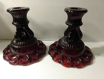 #ad Beautiful Vintage Glass Pr Ruby Red Lattice Candle Holders Westmoreland 5#x27;X4.5quot; $39.99